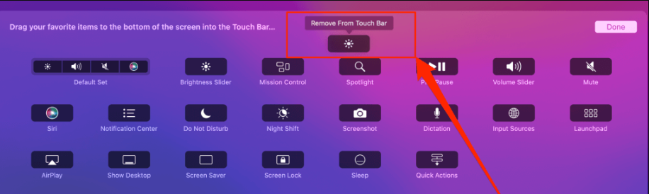 Remove from Touch Bar above the button